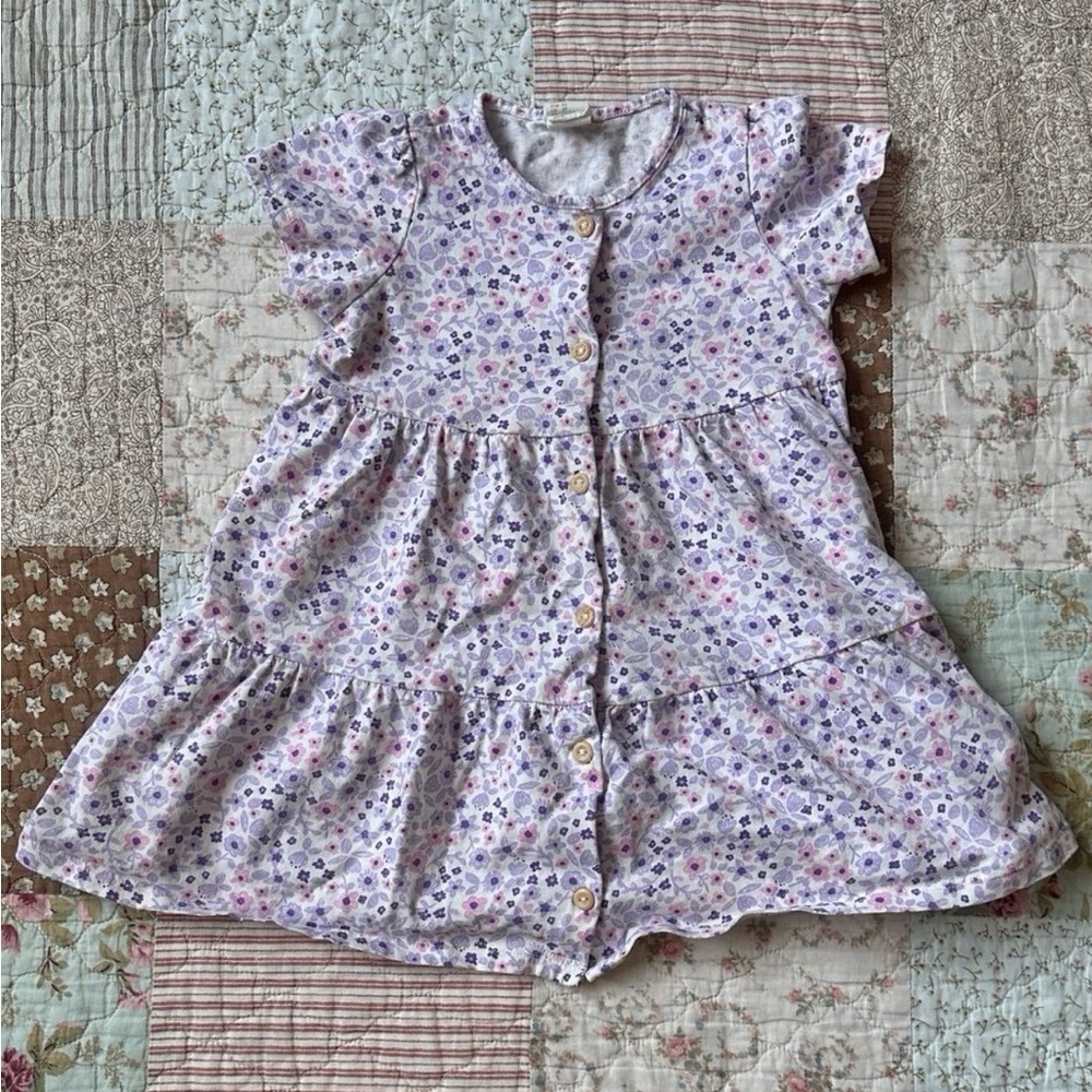 H&M Girls' 2T purple floral layered button-up dress